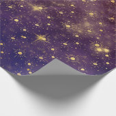 Golden Stars Galaxy Celestial Planets Paars Cadeaupapier (Hoek)