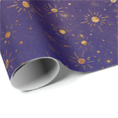 Golden Stars Galaxy Celestial Planets Paars Cadeaupapier (Rol Hoek)
