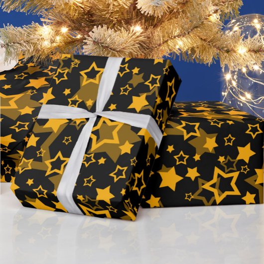 Golden Stars Glitter Pattern Design Cadeaupapier