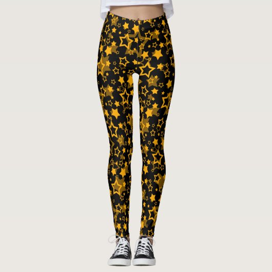 Golden Stars Glitter Pattern Design Leggings (Voorkant)