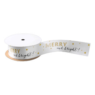 Golden Stars - Merry en Bright Satijnen Lint