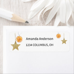 Golden Stars Ornamenten en Sinaasappels Etiket