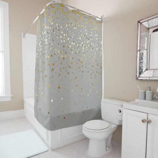 Golden Stars Shower Curtain in Gray Douchegordijn (In situ)