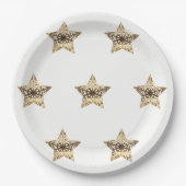 Golden Stars White en Gold Festive Elegant Papieren Bordje (Voorkant)