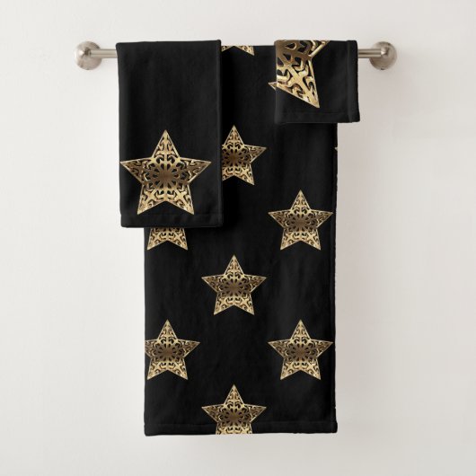 Golden Stars Zwart en Goud Elegante Typografie Bad Handdoek (Insitu)