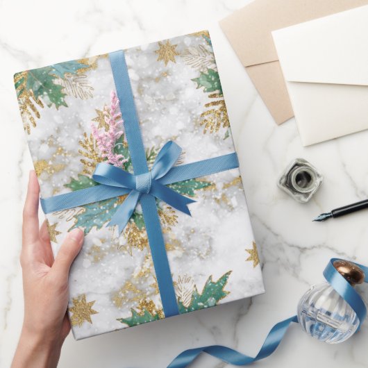 Golden sterren glitter met holbessen en bladeren cadeaupapier (Geschenken)