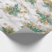 Golden sterren glitter met holbessen en bladeren cadeaupapier (Hoek)