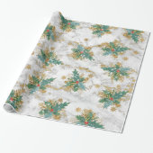 Golden sterren glitter met holbessen en bladeren cadeaupapier (Uitgerold)