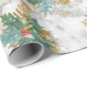 Golden sterren glitter met holbessen en bladeren cadeaupapier (Rol Hoek)