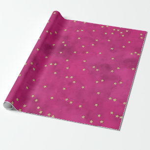 Golden sterren in roze achtergrond cadeaupapier