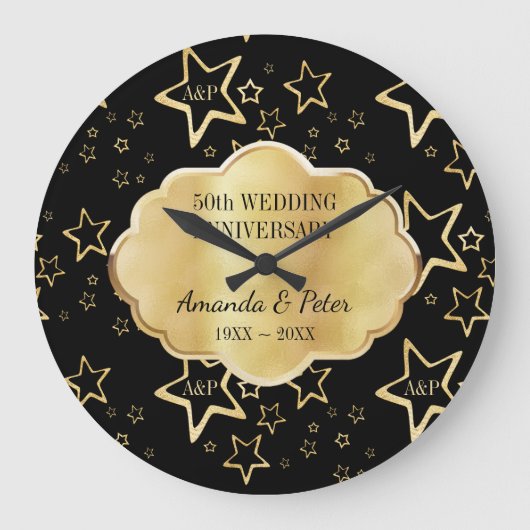 Golden sterren met monogram grote klok (Voorkant)