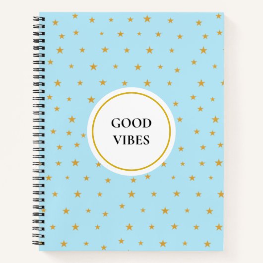 Golden sterren op lichtturkooisblauw notitieboek (Voorkant)