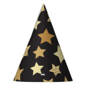 Golden sterren op zwart achtergrondpatroon feesthoedjes (Links)