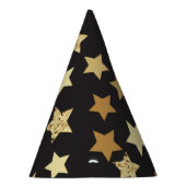 Golden sterren op zwart achtergrondpatroon feesthoedjes (Rechts)