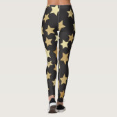 Golden sterren op zwart achtergrondpatroon leggings (Achterkant)