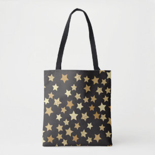 Golden sterren op zwart achtergrondpatroon tote bag