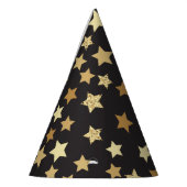 Golden sterren op zwart achtergrondpatroon Yan-01. Feesthoedjes (Links)
