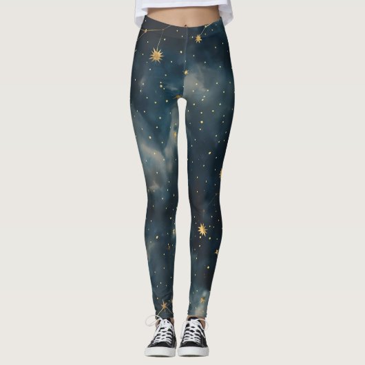 Golden Sterrennacht – Luxe Celestial Activewear Leggings (Voorkant)