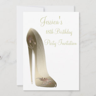 Golden Stiletto Shoe Invitation Cards Kaart