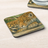 Golden Stillness - Rustende luipaard in gebladerte Bier Onderzetter (Linkerzijde)
