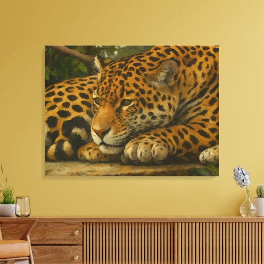 Golden Stillness - Rustende luipaard in gebladerte Canvas Afdruk (Insitu (Woonkamer))