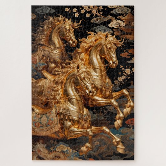 Golden Storm Horses in the Night Sky Legpuzzel (Verticaal)