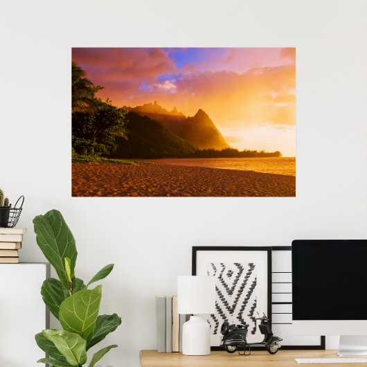 Golden strand sunset, Hawaii Poster (Thuiskantoor)