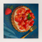 Golden Strawberry Tart – Elegante dessertpuzzel Legpuzzel (Horizontaal)