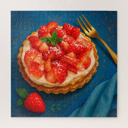Golden Strawberry Tart – Elegante dessertpuzzel Legpuzzel (Verticaal)