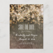 Golden String Lights Rustiek hout Save the Date Aankondigingskaart (Voorkant)