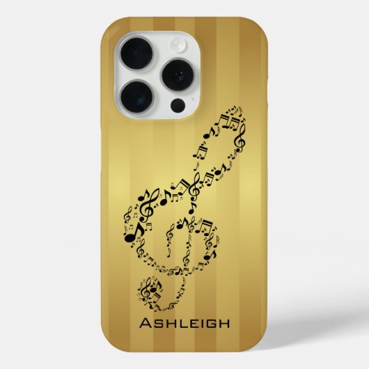 Golden Stripes Black Treble Clef Muzieknoten Case-Mate iPhone Case (Achterkant)