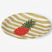 Golden Stripes Red en Green Tropical Pineapple Papieren Bordje (Gekanteld)