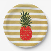 Golden Stripes Red en Green Tropical Pineapple Papieren Bordje (Voorkant)