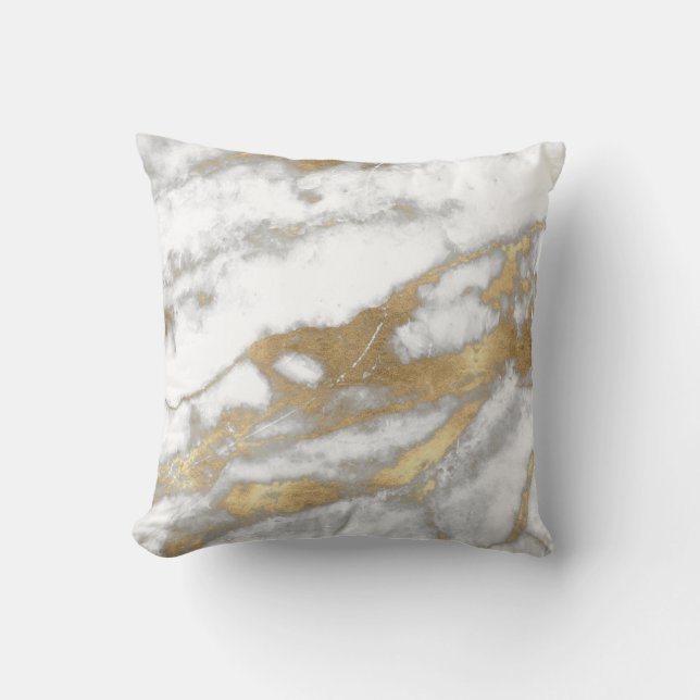 Golden Strokes Metallic Glitter Marble Gray Stone Kussen (Voorkant)