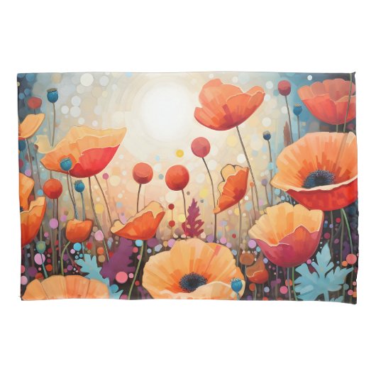 Golden Summer Glow Poppy Paradise Kussensloop (Voorkant)