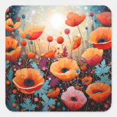 Golden Summer Glow Poppy Paradise Vierkante Sticker (Voorkant)