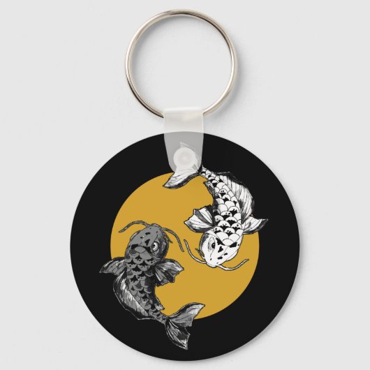 Golden Sun Koi Carps Circle Sleutelhanger (Voorkant)