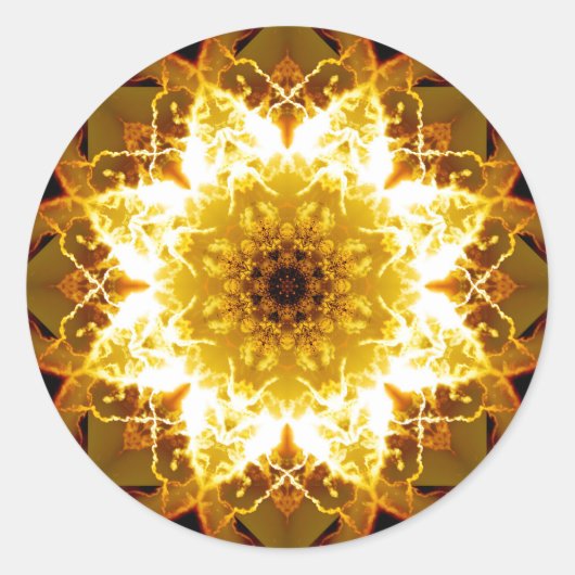 Golden Sun Mandala Ronde Sticker (Voorkant)