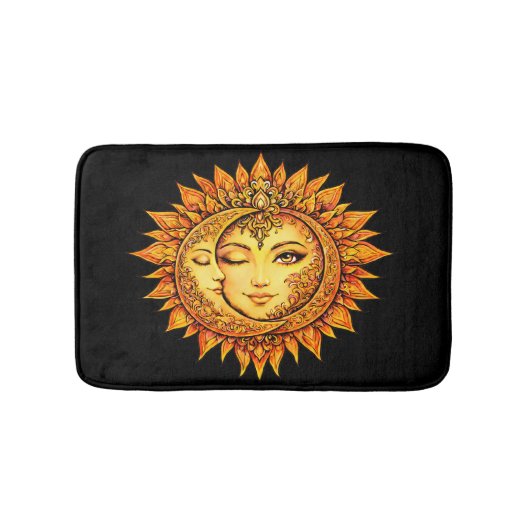 Golden Sun Moon Boho Goddess | Celestial Mandala Badmat (Voorkant)