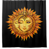 Golden Sun Moon Boho Goddess | Celestial Mandala Douchegordijn (Voorkant)