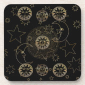 Golden Sun Moon Stars Celestial Astronomy art Bier Onderzetter (Voorkant)