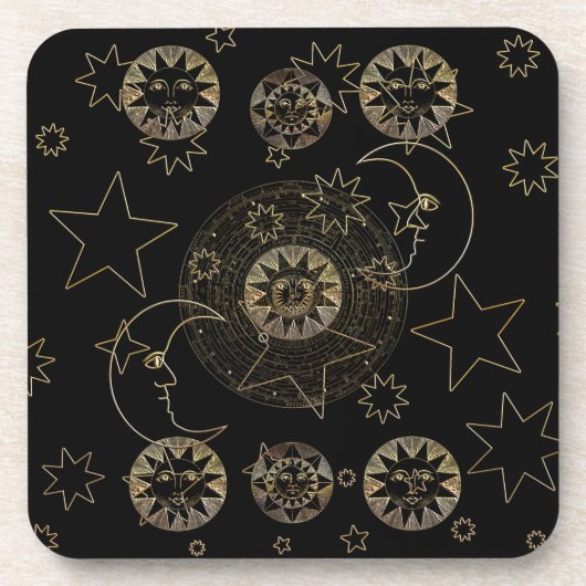 Golden Sun Moon Stars Celestial Astronomy art Bier Onderzetter (Voorkant)