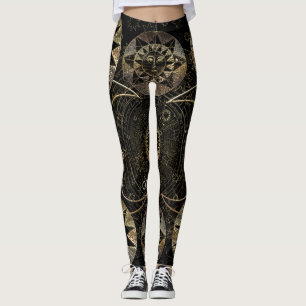 Golden Sun Moon Stars Celestial Astronomy art Leggings