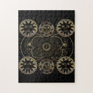 Golden Sun Moon Stars Celestial Astronomy art Legpuzzel