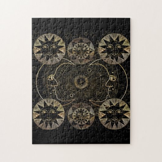 Golden Sun Moon Stars Celestial Astronomy art Legpuzzel (Verticaal)