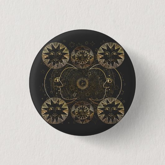 Golden Sun Moon Stars Celestial Astronomy art Ronde Button 3,2 Cm (Voorkant)