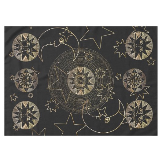 Golden Sun Moon Stars Celestial Astronomy art Tafelkleed (Voorkant (Horizontaal))