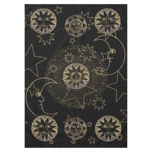 Golden Sun Moon Stars Celestial Astronomy art Tafelkleed (Voorkant)