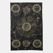 Golden Sun Moon Stars Celestial Astronomy art Theedoek (Verticaal)