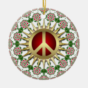 Golden Sun Peace Sign Holiday Ornament